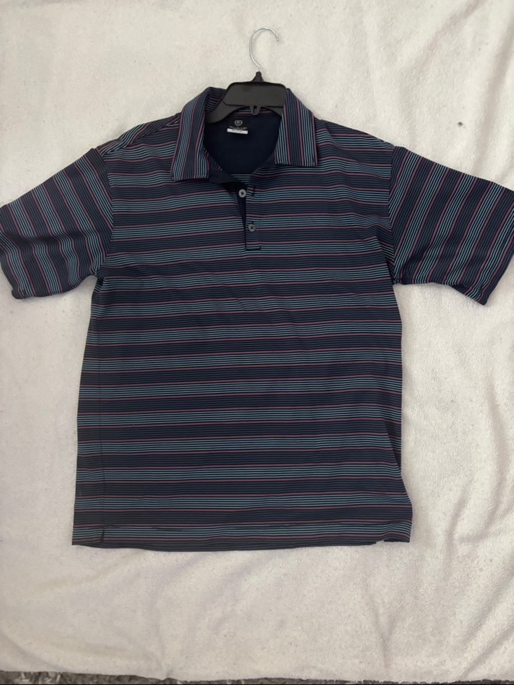 Nike Navy Polo with Thin Red and Light Blue Stripes